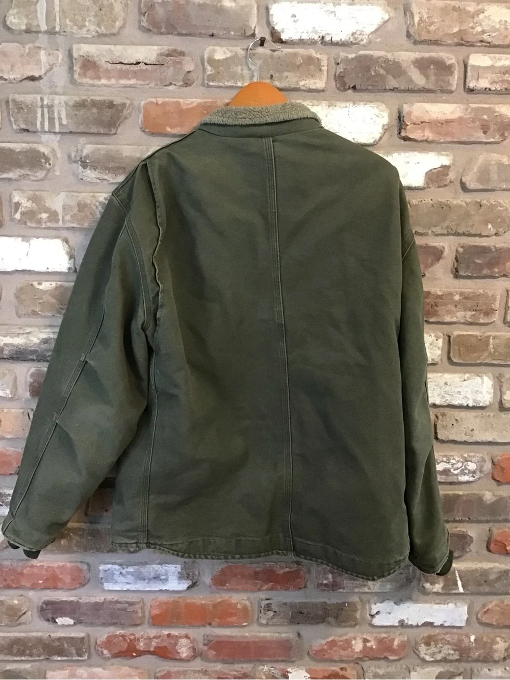 Carhartt Men's Weathered Olive Green Heavy Duty Canvas Sherpa-Lined Jacket L